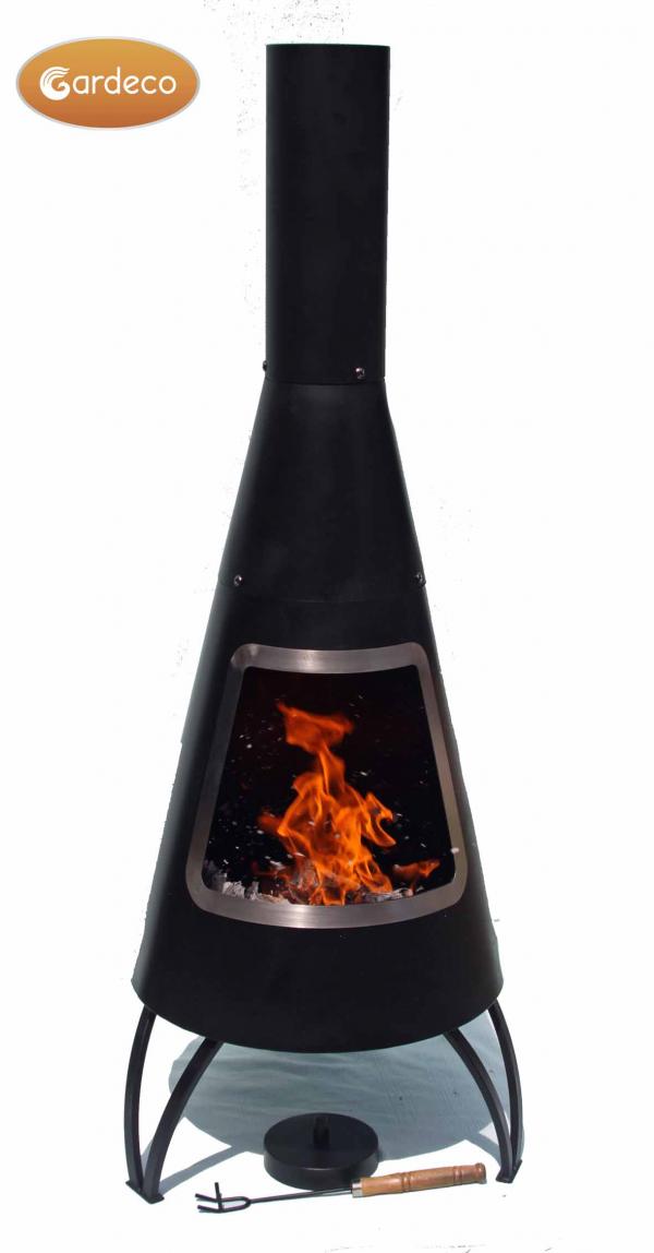 -Cono large conical shaped steel chimenea, stainless steel mouth rim