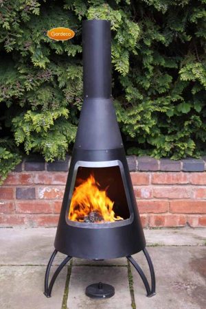 -Cono large conical shaped steel chimenea, stainless steel mouth rim