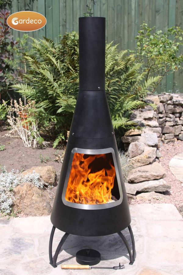 -Cono large conical shaped steel chimenea, stainless steel mouth rim