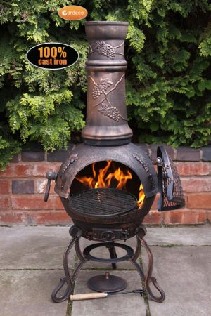 -
Toledo cast iron chimenea large in bronze with grapes design