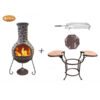 Cantera Extra-Large Brown Mexican Chimenea with Cradle, Tiles & BBQ Grill