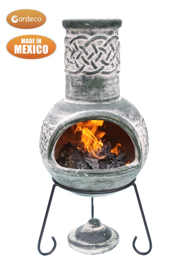 -
Edyth Mexican chimenea Celtic theme including stand and lid