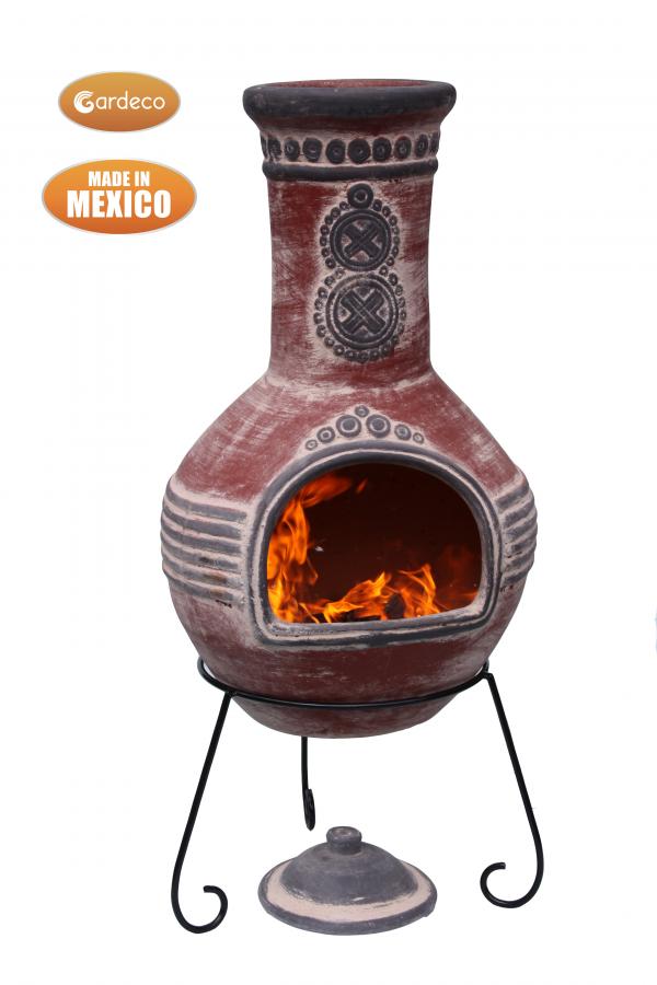 -
Azteca XL Mexican Chimenea in red with grey mouth and  top