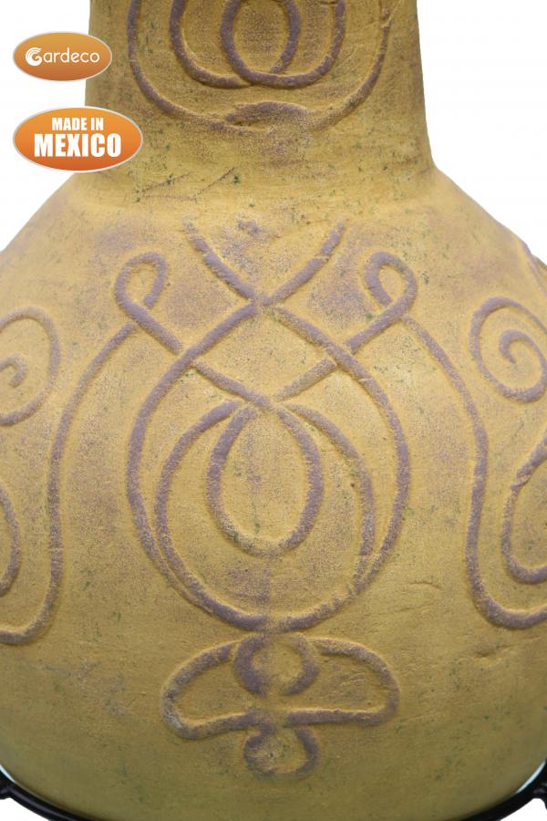 -
Derwyn The Tree Mexican chimenea mustard tone Celtic theme including stand and lid