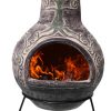 -Derwyn The Tree Mexican chimenea green tree on charcoal Celtic theme including stand and lid