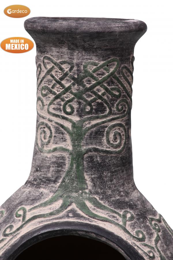 -
Derwyn The Tree Mexican chimenea green tree on charcoal Celtic theme including stand and lid