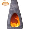 -Gota Chim-Art large with Azteca fries,original Mexican chimenea in light grey