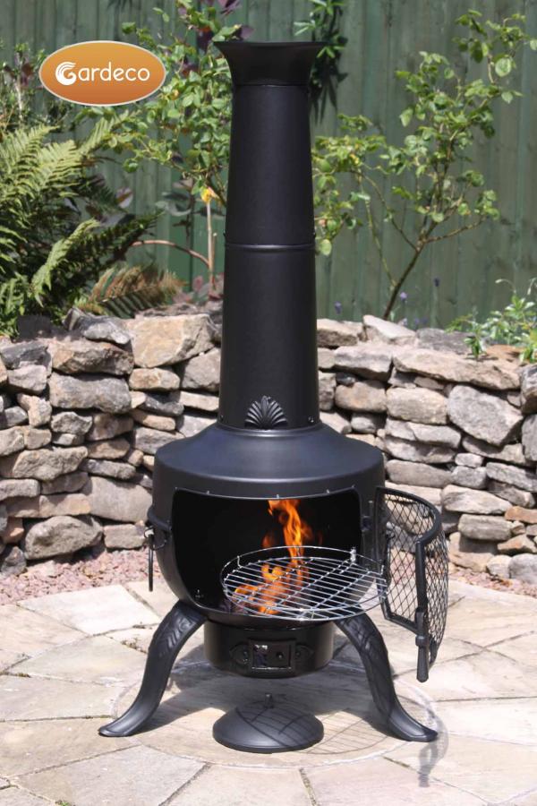 -Large Tia Chimenea in Black, inc BBQ grill