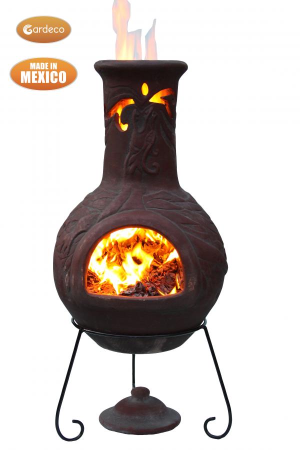 -Wyre EL Dragon chimenea with cut-outs to see flames burgundy colour inc stand and lid