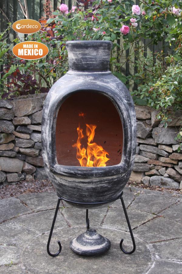 Egg shaped Charcoal Grey Mexican Clay Chimenea